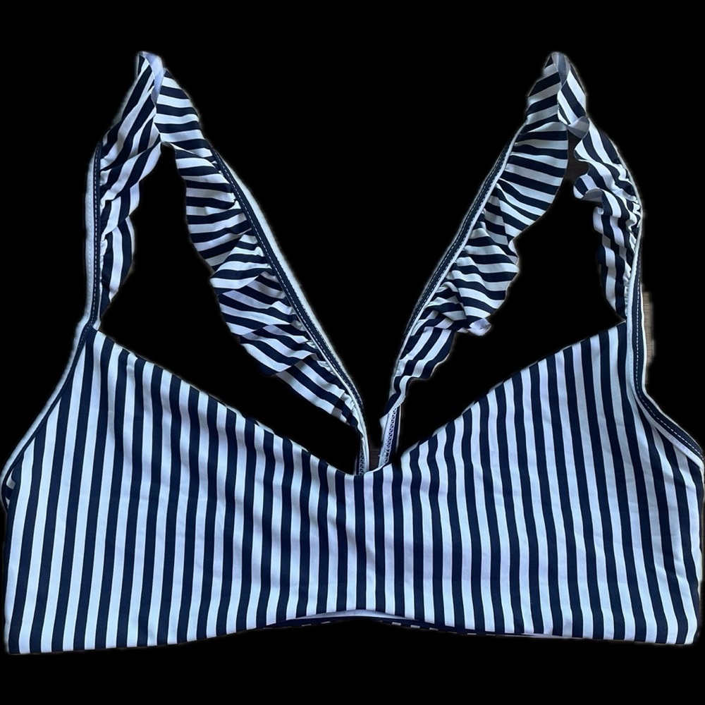 BOYS + ARROWS | M / L | Wilma The Wreck Ruffle Strappy Bikini Top Vintage Stripe